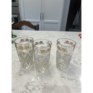 Federal Drinking Glasses Gold and White Vintage VTG